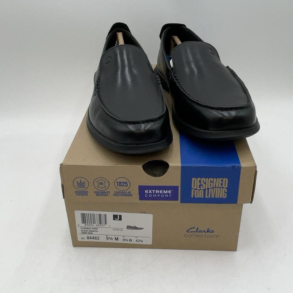 Clarks Flexway Step Shoes Mens Black Leather Slip On Loafer Comfort New Size 9.5